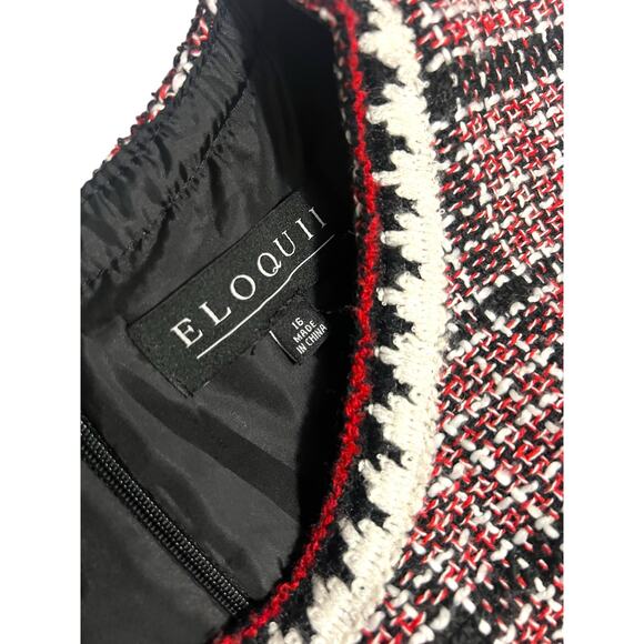 ELOQUII Sleeveless Tweed Fit and Flare Red Black White Plaid Short Dress Size 16 - Picture 4 of 15